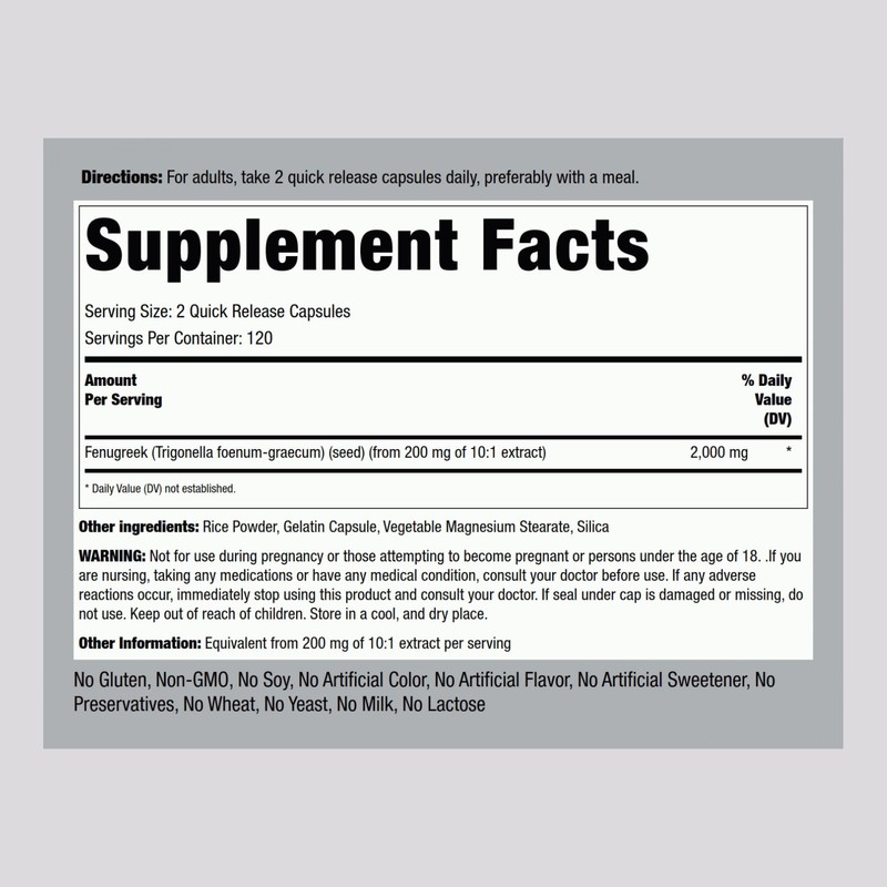 Piping Rock Fenugreek Capsules | 2000mg | 240 Pills |