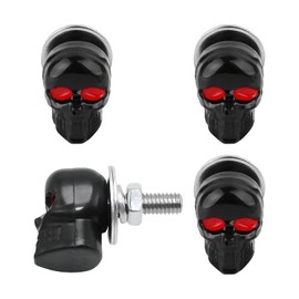 MUQIDA 4 PCS Skull License Plate Screws, Cool Skull License Plate Frame Bolts Fasteners Kit, Anti-Theft Car Tag Frame Screws Exterior Decoration for Most Vehicles, Car Accessories (Black)