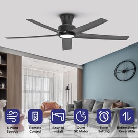 ocioc 52 inch Ceiling Fans with Lights, Large Air Volume Ceiling Fans with Reversible Quiet DC Motor and Remote（Black）