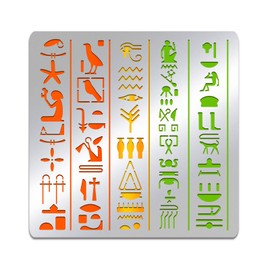 BENECREAT Egypt Icon Stencils, 6x6 Inch Egypt Elements Stainless Steel Painting Drawings Stencil for Bullet Journal, Engraving and Scrapbooking