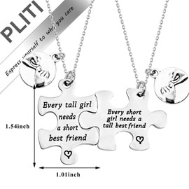 PLITI Funny Short Tall BFF Matching Gifts Best Friends Bracelet Set of 2 BFF Gift Every Short Girl Needs a Tall Best Friend BFF Friends Jewelry Set Friendship Gift Bestie Gifts (Short Tall Necklace)