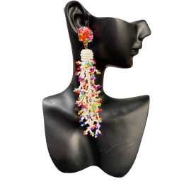 Boho Beach Wear, Boho, Colorful Beaded Boutique Quality, 4” L Stud/Dangle Earrings