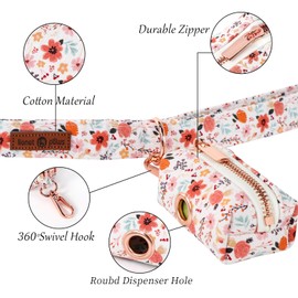 Lionet Paws Cute Dog Poop Bag Holder with Dog Poop Bag for Leash, Cotton Summer Floral Dog Bag Dispenser, Matching Dog Collar