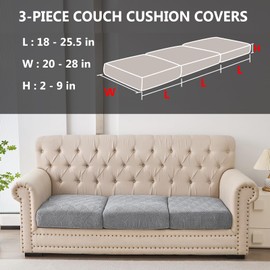 Genina 100% Waterproof Couch Cushion Covers - Stretch Sofa Seat Cover Jacquard Non Slip Sectional Couch Covers Sofa Slipcovers Washable (3 Pieces, Light Gray)