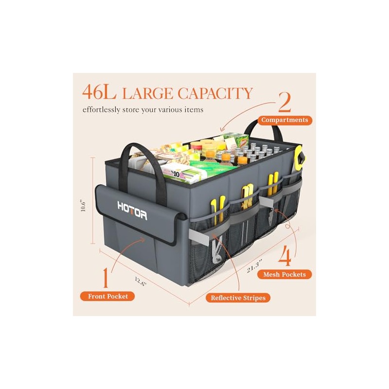 HOTOR Car Organizer, Foldable Trunk Organizer for SUV, Sedan &