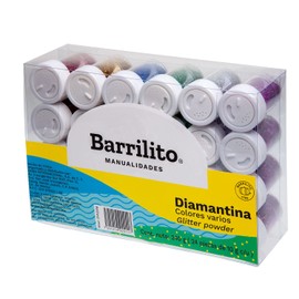 Barrilito Diamantina en aplicador con Tapa Tipo Salero, 24 botes con10 g, 6 Colores diferentes. DYA24M