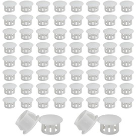 Cjueiom 60pcs 10mm / 3/8" Hole Plugs White Plastic Hole Covers, Flush Type Drill Hole Cover Caps Snap in Locking Blanking Cap, Post Pipe Insert Screw Hole Cover for Kitchen Cupboard Cabinet Shelf