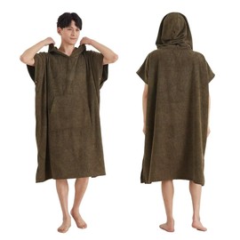 WULFUL Poncho, Surf Poncho, Men's, Women's, Towel, Surfing Poncho, Sauna Poncho, Quick Drying, Water Absorbent, Cold Protection, Pockets, Unisex, Large, Loungewear, armygre