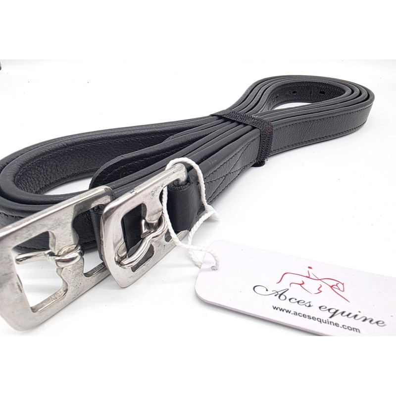 Black Soft Leather Stirrup Leathers for Adult Horses 1 Inch