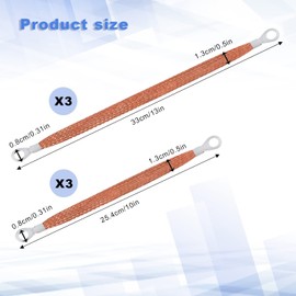 Universal Braided Ground Straps, 6PCS Engine Ground Strap Wire Rings Terminal for Car,Automotive Copper Ground Strap Ground Cable Strap Car Ground Strip Ground Wire Straps Connectors for Most Car