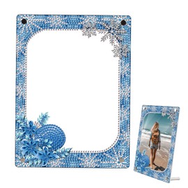 5D Diamond Art Painting Kits Photo Frames with Stand Snowflake, Diamond Art Photo Frame Kits Desktop, 5D Special Shape Crystal Rhinestones Diamond Art Kits for Living Room Office Table Christmas Decor