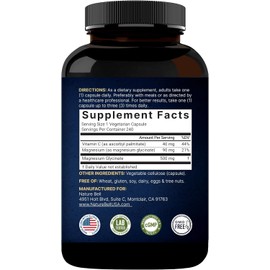 Naturebell Pure Magnesium Glycinate 500mg, 240 Veggie Capsules | 100% Chelated & Purified – 3rd Party Tested, Vegan Friendly, Non-GMO, Filler Free