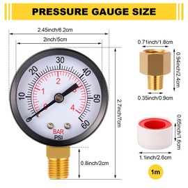 Frienda 2 Pcs 2" Dial Pool Filter Pressure Gauge Kit, Universal Clean Filter 0-60 Psi, Liquid Water Gauge with Stainless Steel Case, 1/4" Npt and 1/8" Npt Brass Thread Adaptor(Elegant Style)