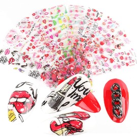 Heart Nail Art Stickers Nail Foils Art Decals Starry Sky Foil Transfer Nail Art Supplies Flowers Lips Heartbeat Love Nail Design for Women Girls Manicure Kit DIY Nail Charms Decoration (10 Sheets)