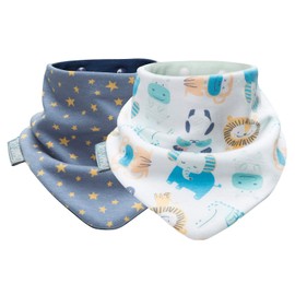 Cheeky Chompers Baby Bibs for Babies and Toddlers - Twin Pack100% Organic Muslin Cotton Neckerchief Dribble Bib - Cool Prints for Baby Boy and Girl - Neckerbib Design (Midnight Stars & Cheeky Animals)