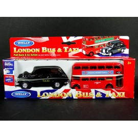 London Double Decker Red Bus and Black Taxi Models (Pull Back & Go Action)Made of Die Cast Metal and Plastic Parts
