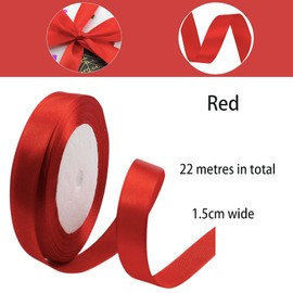 Satin Ribbon Red 15 mm, 22 m Decoration for Presents, Gift Ribbon, Wide Bow Ribbon, Fabric Ribbon for Dress, Wedding, Christening and Birthday Gifts, Decorative Ribbon for Gift Packaging