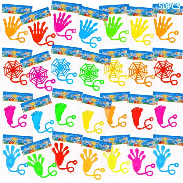 ALKNOT 50 Pack Sticky Hands Party Favors, 4 Types Goodie Bag Stuffers, Birthday party gift, Teacher Treasure Box Prizes, Classroom Rewards, Piñata Fillers, Bulk Party Favors Gift for Boys Girls…