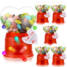 Hollowfly Valentine's Day Party Supplies 6 Pack Valentine Candy Machine Heart Shaped Candy Gum Snack Dispenser with Ribbon and 6 Love Cards Novelty Fun Valentine Birthday Party Favor (Red)