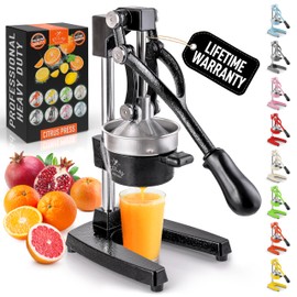 Zulay Kitchen Cast-Iron Orange Juice Squeezer - Easy-to-Clean, Heavy-Duty, Professional Citrus Juicer - Stainless Steel Lemon Squeezer - Manual Citrus Press & Orange Squeezer - Orange Juicer (Black)