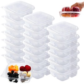 Ausune 25PCS Bento Snack Containers 4 Compartment Snack Box Portion Control Containers, 17.5CM x 17.5CM Stackable Food Storage Leakproof Meal Prep Ideal for School Work Travel Durable
