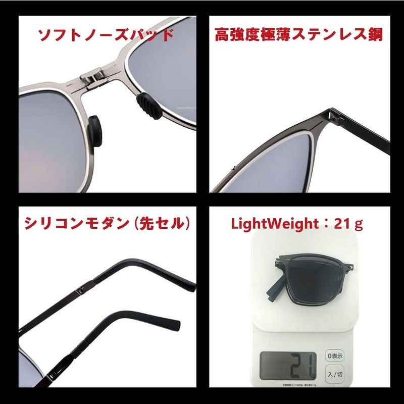 REONAS Ultralight Stainless Steel Folding Polarized Sunglasses, UV400, Driving/Fishing/Polarizing, Retro