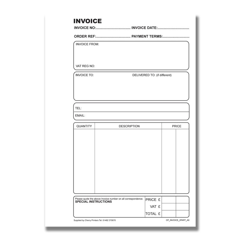 Cherry Carbonless NCR Duplicate Invoice Book Perfect for Self Employed