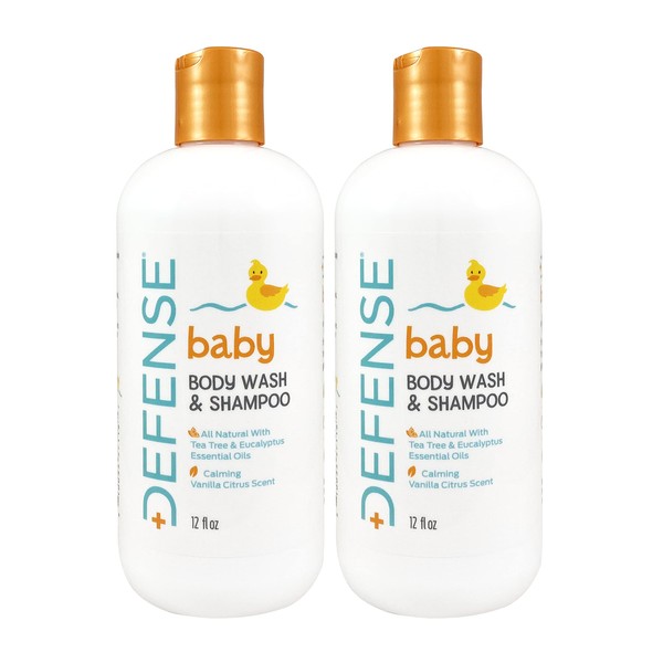 Defense Soap Baby Body Wash Moisturizer & Shampoo with Citrus, Tea Tree, Eucalyptus, Jojoba, Aloe Vera, Olive & Coconut Oils (Pack of 2)
