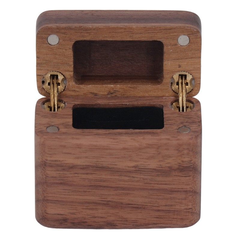 Ring Box Walnut Magnetic Cover Inlay Fleece Portable Wooden Wedding