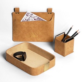 COCO la Vita Luxury Leather Catch All Tray Office Desktop Jewelry Organizers Decorative Holder Basket for Entryway Table. Perfect for Jewelry Watch Keys Wallets Coins Cell Phones and Office (Set A)