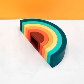 Rainbow Stacking Toy | Montessori Toy for Babies | Silicone Stacker | Sensory Toy | Building Puzzle Toy | Rainbow Stacker | Rainbow Toy | Rainbow | Rainbow Puzzle - 6 Layers (Dark Blue)