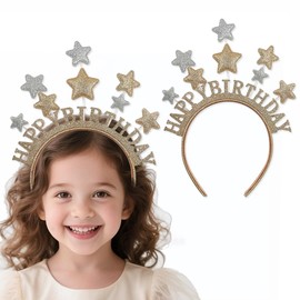 Yheahin Glitter Star Headband Birthday Party Hair Band with Sequins Stars Christmas Festival Hair Accessory for Girls Women (Happy birthday)
