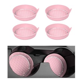 MUQIDA 4PCS Car Cup Coaster, Bling Crystal Silicone Non-Slip Cup Holder Insert Coasters, Shockproof Rhinestone Auto Drink Mat Universal for Women Girls, Interior Car Accessories (Pink)