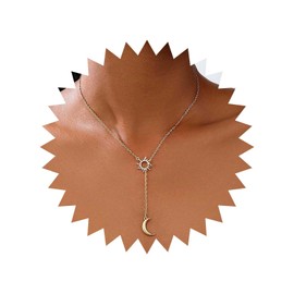 Inlibran Boho Sun Moon Pendant Necklace Gold Moon Dangle Vintage Sun Y Lariat Adjustable Hollow Celestial Choker Jewelry for Women