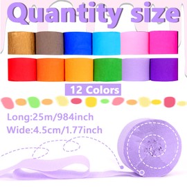 Zefphxs Crepe Paper Colourful 12 Colours Rainbow Crepe Paper Tape 4.5 cm x 25 m Crepe Ribbons Decoration Party Celebration Decoration Wedding Carnival