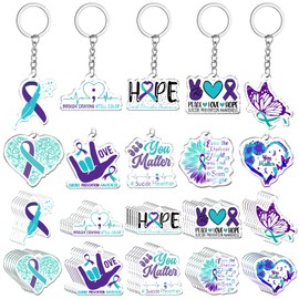 100 Pcs Suicide Prevention Keychain Mental Health Awareness Jewelry Inspirational Favors for Depression Motivational Supply World Suicide Prevention Day Hope Faith gifts Charity Campaign Supplies
