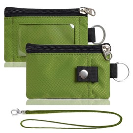 Minimalist Wallet For Womens Mens RFID Blocking, Keychain Wallets with Lanyard, Small Wallet with Key Ring, Zipper ID Case Wallet with ID Window, ID Holder for Cards Cash Travel Wallet Olive Green