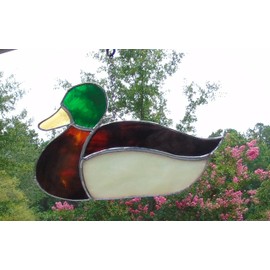 Handmade Mallard Duck Stained Glass Window Decor Ornament