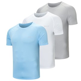 ZENGVEE Pack of 3 Men's Rash Guards, UPF 50+ UV Protection Shirt, Men's Quick-Drying, Lightweight, Breathable, Sun Protection for Outdoor Surfing, Swimming, Running, 00818 blue, grey, white