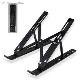 Foldable Aluminium Laptop Stand - The Height-Adjustable Laptop Stand for MacBook Pro/Air, HP, Sony, Dell and Other Notebooks! Ventilated Cooling & Holder for All 10 - 15.6 Inch Laptops, Black