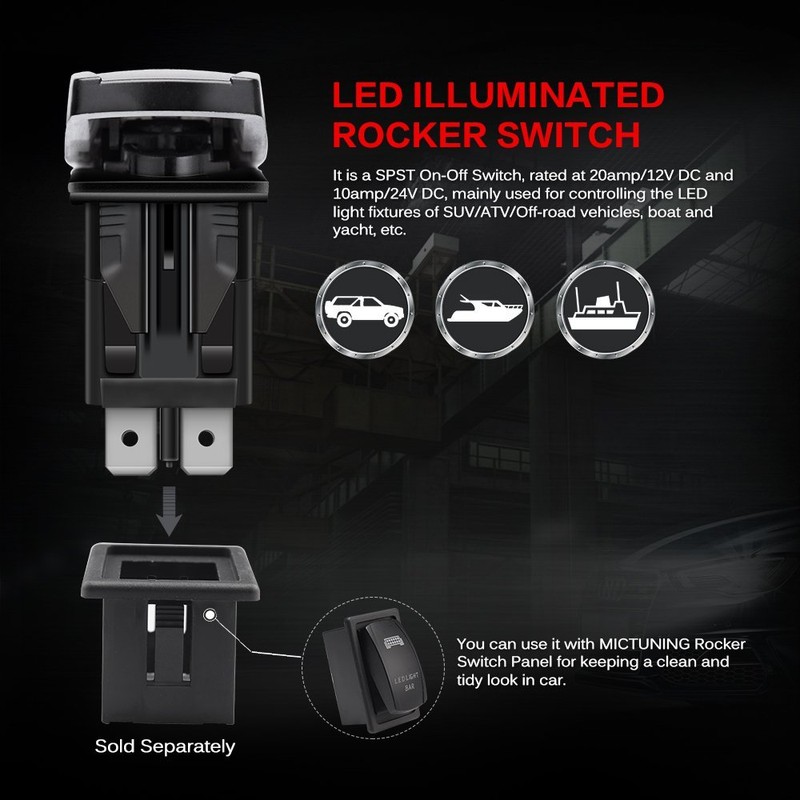 MICTUNING MIC-LSB1 Laser LED Light Bar Rocker Switch ON-Off LED