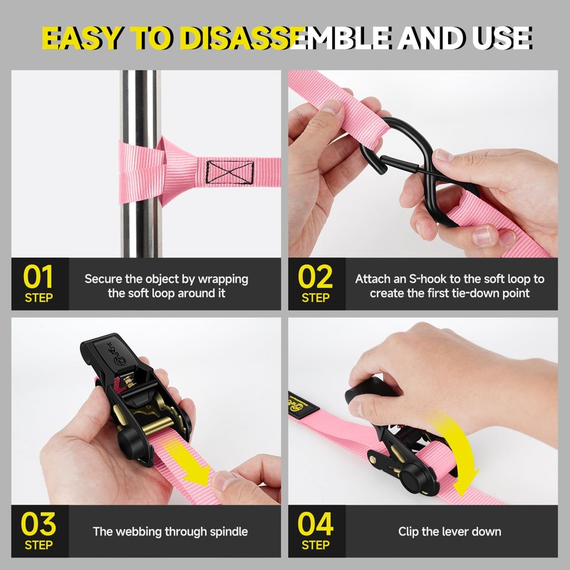 4Pcs Ratchet Tie Down Straps Kit for 2400lb Break Strength