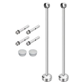 uxcell 2 Set Ceiling Mount Curtain Rod Bracket, Fit 32mm/1.26inch Pipe Length 400mm/15.75inch Stainless Steel Curtain Rod Hooks Hangers for Walls Wardrobe Pipe Curtain Pipe, Silver