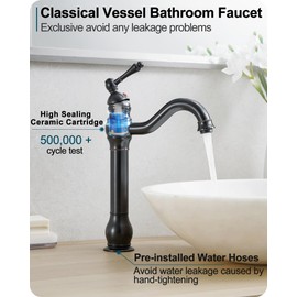 HOIGY Oil Rubbed Bronze Bathroom Faucet 1 Hole, Brass Tall Bathroom Faucet Single Handle, 360 Degree Swivel Bath Faucet, Vessel Sink Faucet Bathroom Faucets with Pop-up Drain & Aerator for Farmhouse