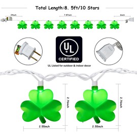 St Patrick's Day Shamrock Lights Plug in, 8.5Ft Outdoor Shamrock St Patrick's Day Decorations Lights Waterproof with 10 LED Green Clover Light UL Listed for Home Window Irish Party Garden Birthday