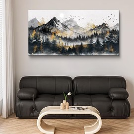 FUHAIHUA Large Wall Art For Living Room Canvas Wall Decor For Bedroom Forest Mountain Landscape Painting Office Mural Abstract Pictures Prints Artwork Aesthetic Family Room Decoration 24x48 In