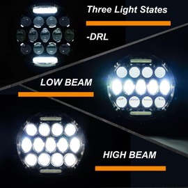 DimFlux 7 Inch LED Headlight Assembly Headlights Kit Compatible with Jeep Wrangler JK 2 Door/TJ/CJ-7/TJ Unlimited/LJ/JK 4 Door Unlimited, Chevy,Ford and Mazda Miata etc Headlamp Chrome Housing