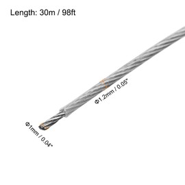 sourcing map 98Ft(30M) Wire Rope 304 Stainless Steel Cable 1/16"(1.2mm) Vinyl Coated with 10pcs Aluminum Sleeves for Hanging, Clotheslines, Lifting Transparent