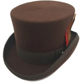 AB Hats Hand Made 100% Wool Satin Lined Top Hat Small to XXL (Large (59cm), Brown)