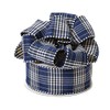 Navy Blue with White and Gold Stripes Plaid Wired Ribbon